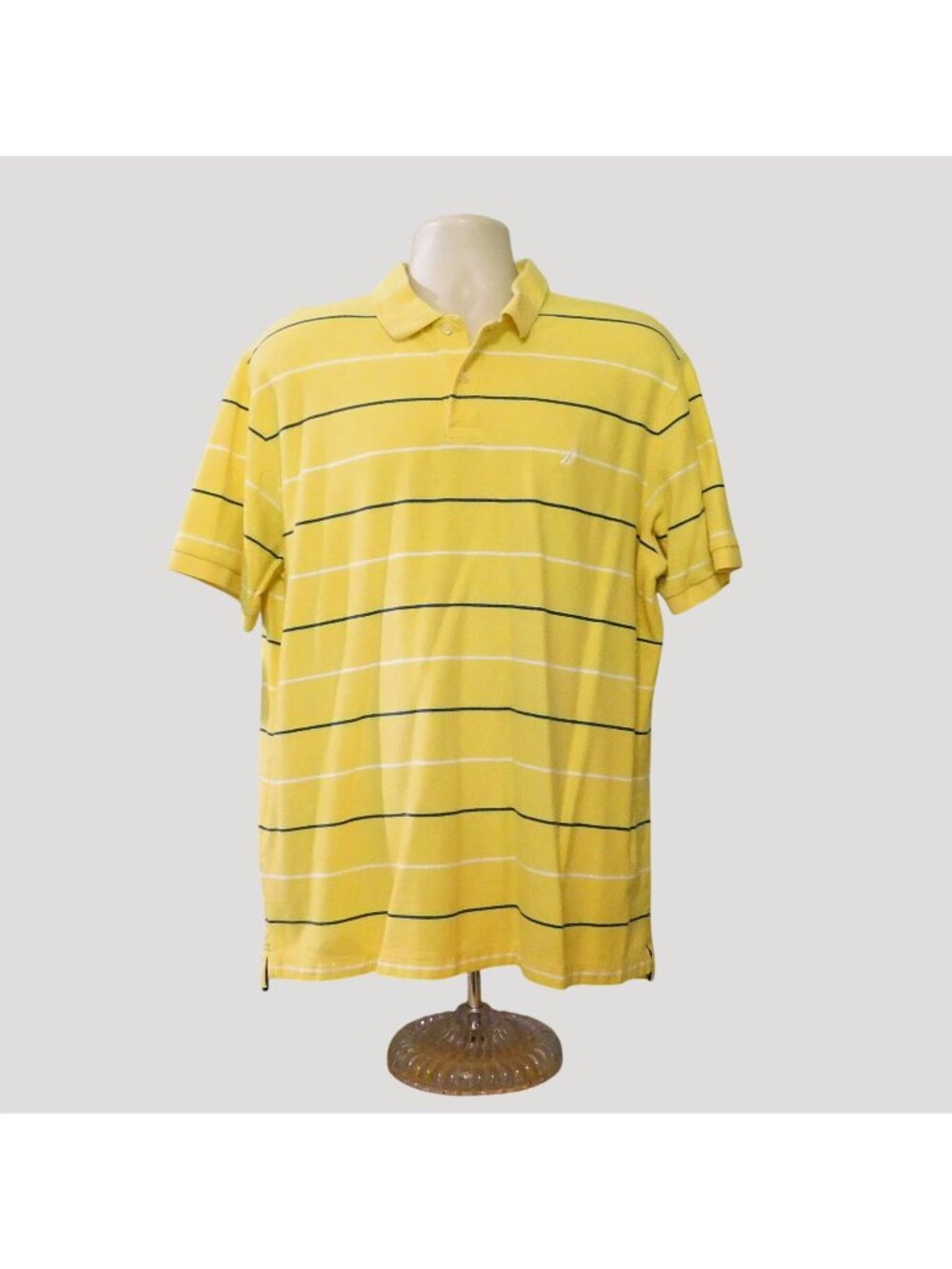 Nautica True Deck Polo Shirt Mens XL Yellow Striped Short Sleeve 100% Cotton